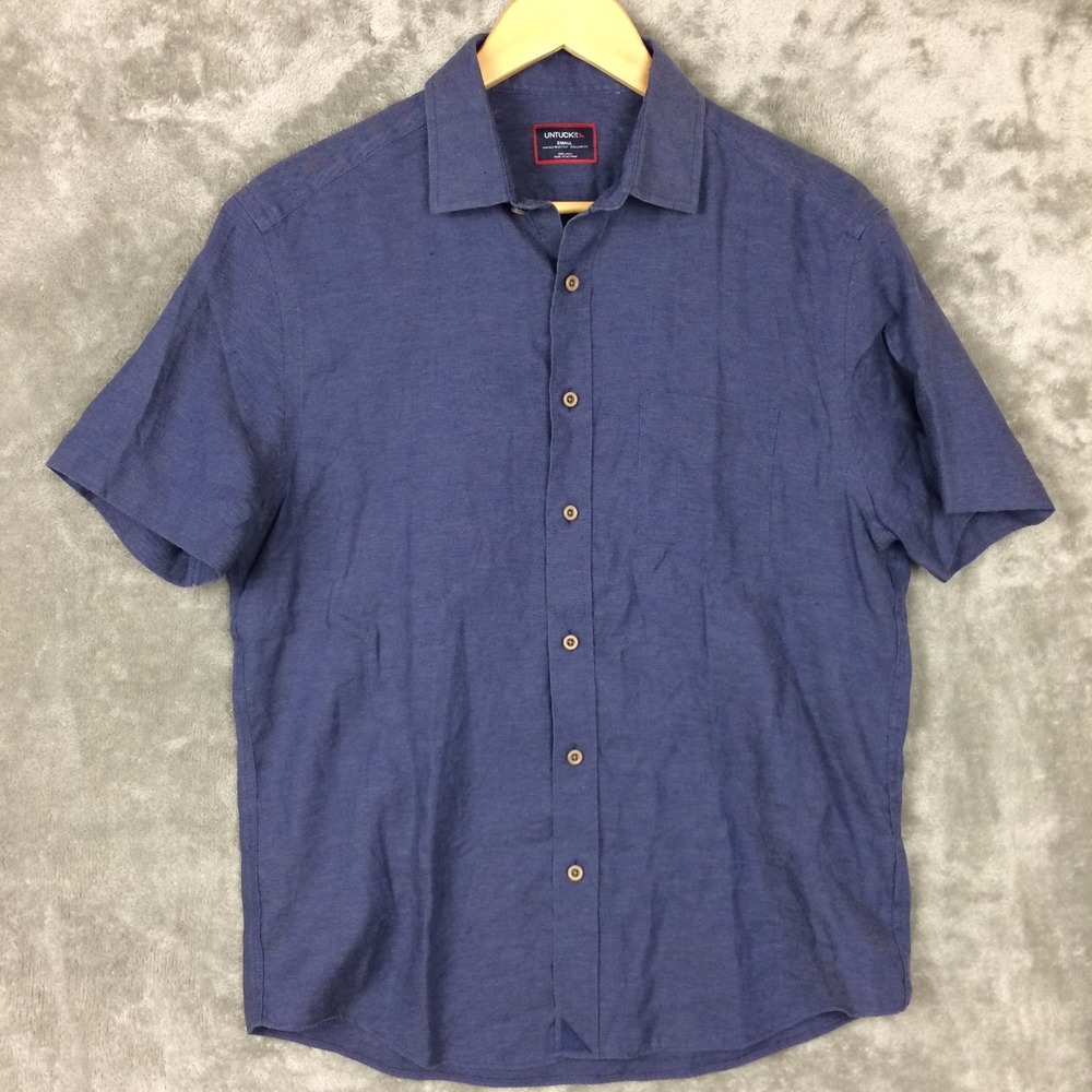 UNTUCKit Cameron Wrinkle Resistant Linen Short Sleeve Shirt Regular Fit Blue S